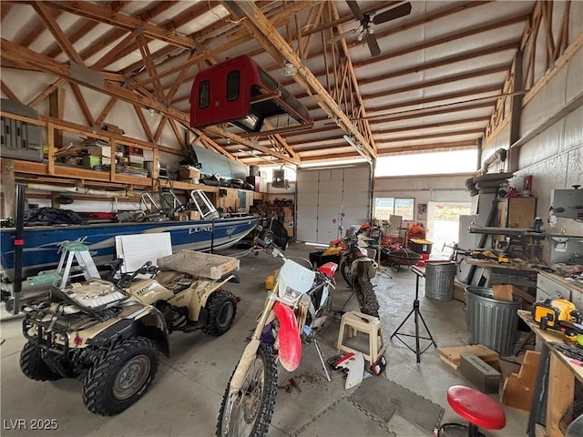 garage featuring a workshop area