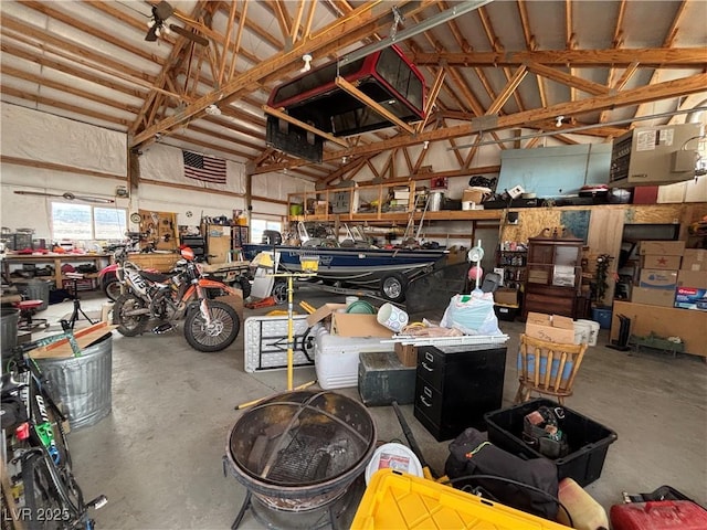 garage featuring a workshop area