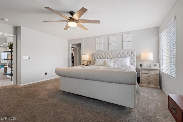 bedroom featuring baseboards, carpet, and a ceiling fan