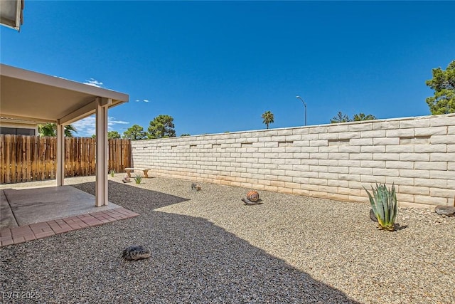 view of yard with a patio area and a fenced backyard