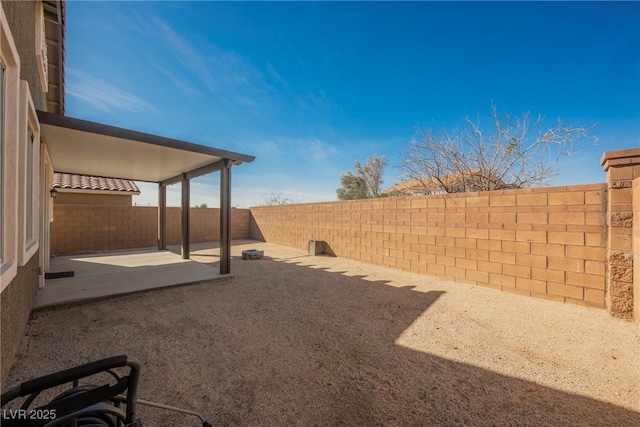 view of yard with a patio area and a fenced backyard