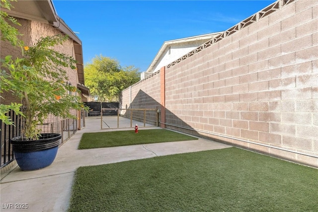 view of yard with a fenced backyard and a patio