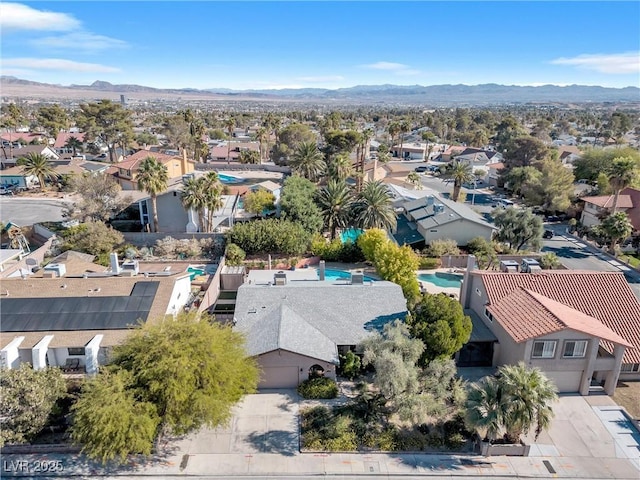 aerial view featuring a residential view and a mountain view