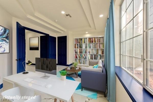 home office with visible vents and recessed lighting