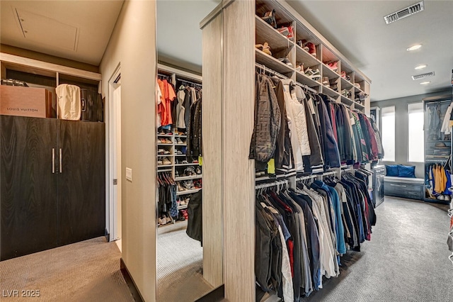 spacious closet featuring carpet floors and visible vents