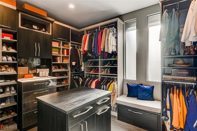 walk in closet featuring carpet floors