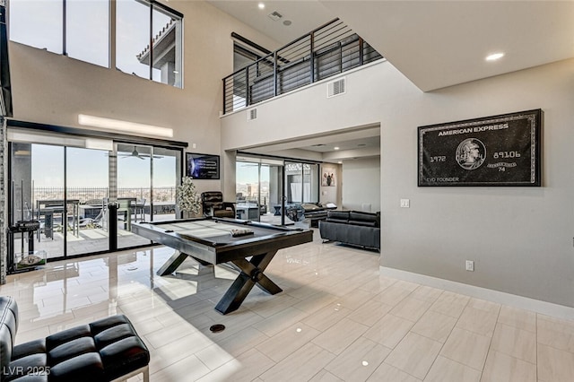 stairway featuring recessed lighting, visible vents, and baseboards