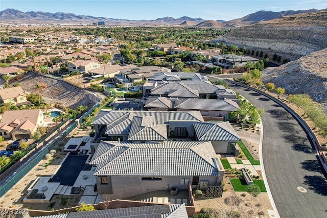 aerial view featuring a residential view and a mountain view