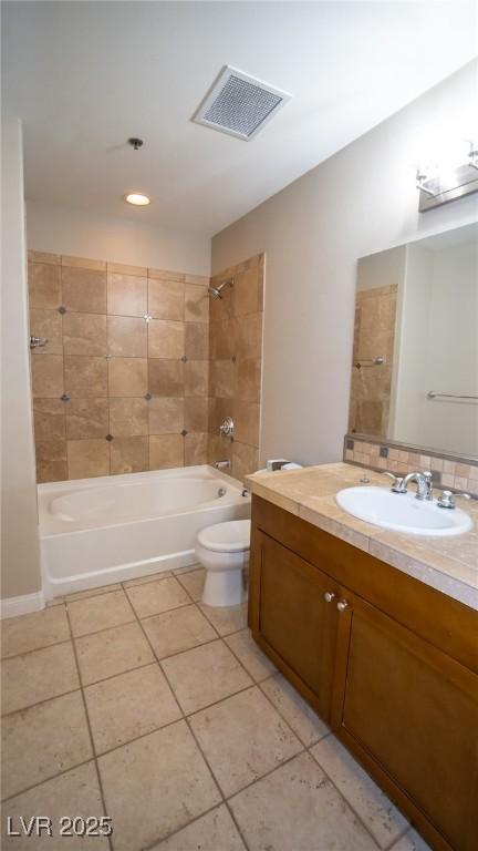 8255 Las Vegas Blvd Unit 415, Las Vegas, NV 89123 - full bath with tile patterned flooring, vanity, shower / tub combination, and recessed lighting