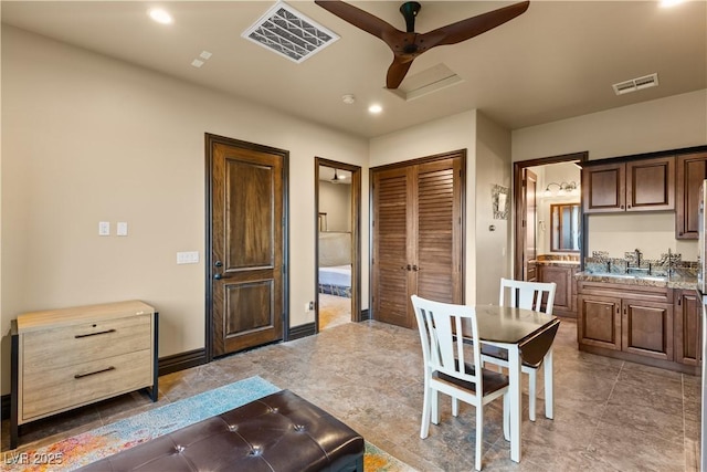 dining area with recessed lighting, visible vents, and baseboards