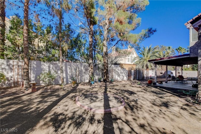 view of yard featuring a patio and a fenced backyard