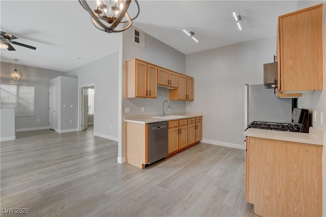 kitchen featuring a sink, visible vents, light countertops, and stainless steel dishwasher