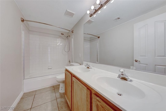 bathroom featuring  shower combination, visible vents, a sink, and tile patterned floors