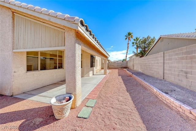 view of yard with a patio area and a fenced backyard