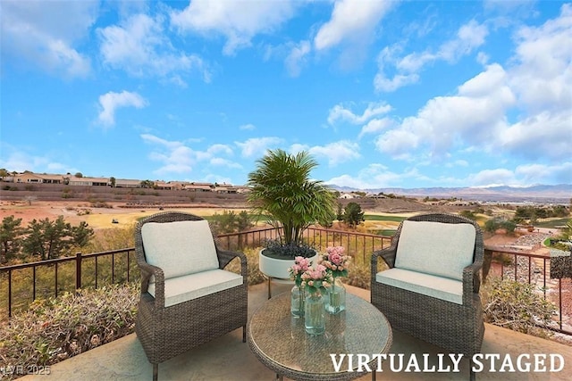 view of patio featuring a mountain view