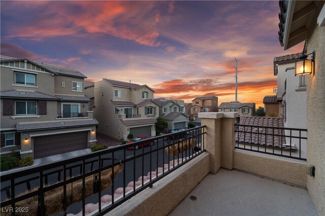 balcony at dusk with a residential view