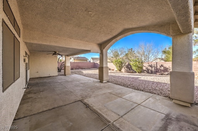 view of patio / terrace with ceiling fan and a fenced backyard