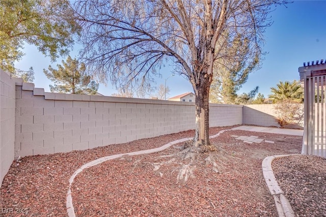 view of yard with a fenced backyard