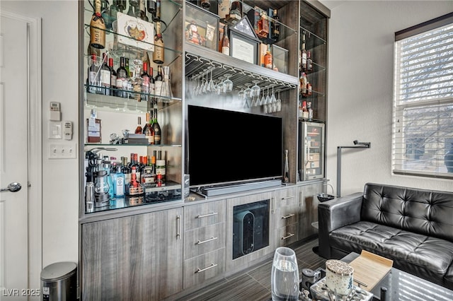 living room featuring a bar