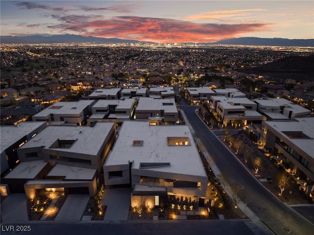 aerial view featuring a residential view and a mountain view