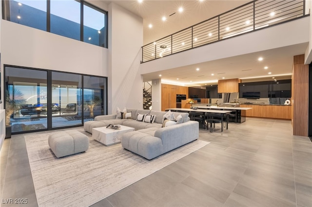 living room featuring recessed lighting