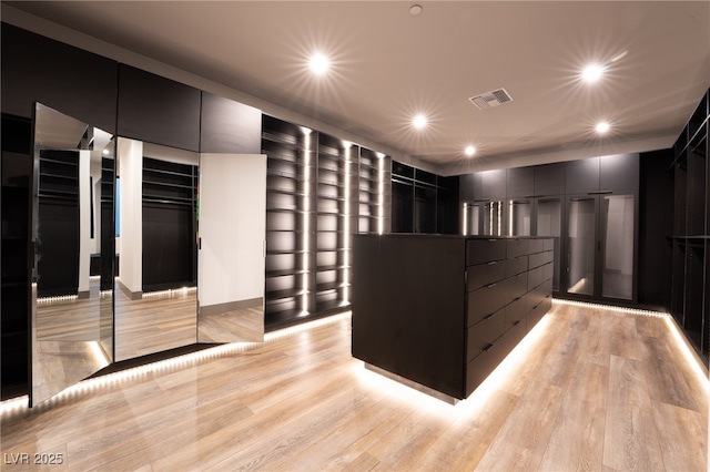 spacious closet with light wood-style flooring and visible vents