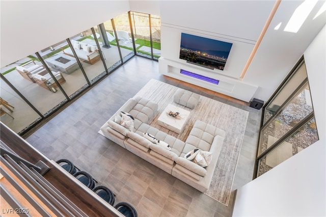 living room featuring expansive windows