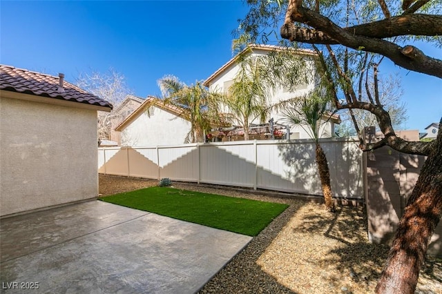 view of yard with a patio area and a fenced backyard