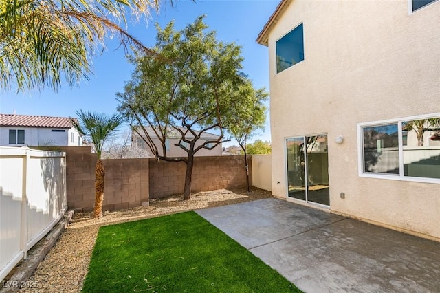 view of yard featuring a fenced backyard and a patio