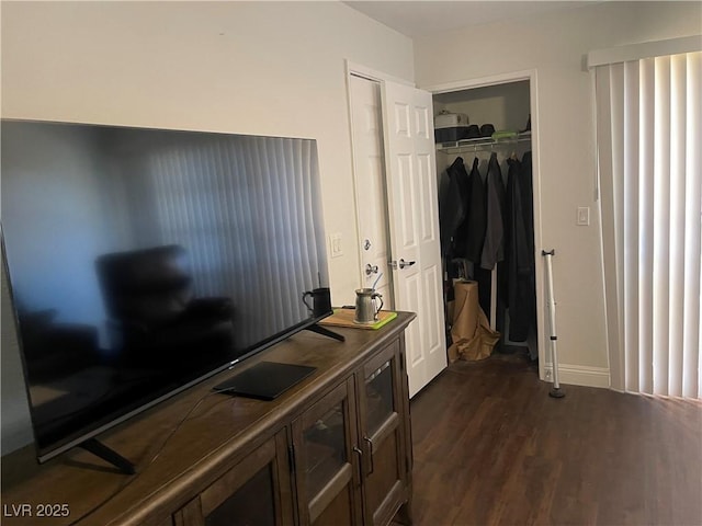 interior space featuring dark wood-style floors and a closet