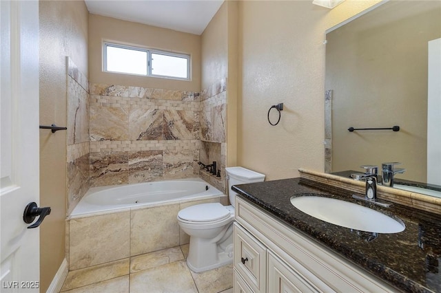 full bathroom with tile patterned floors, toilet, vanity, and tiled shower / bath