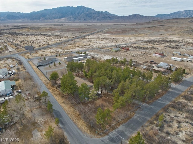 birds eye view of property featuring a mountain view