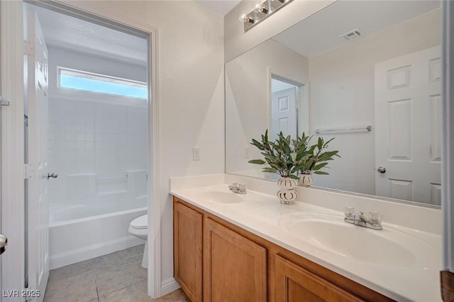 full bath featuring tile patterned flooring, visible vents, a sink, and toilet