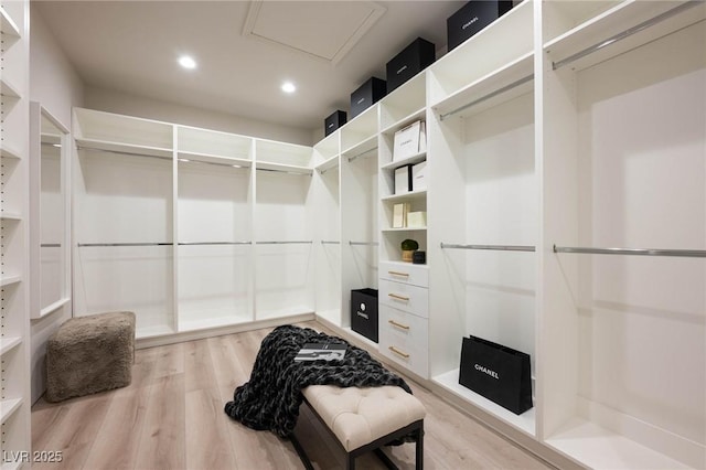 walk in closet with wood finished floors