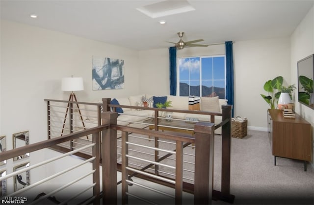 interior space with recessed lighting, carpet, and baseboards