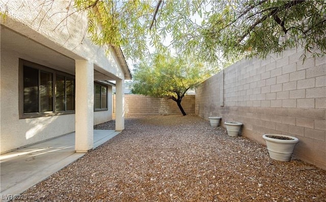 view of yard featuring a patio area and a fenced backyard