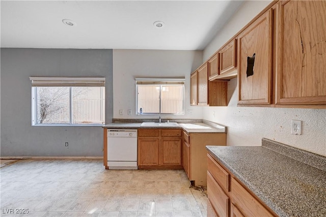 kitchen featuring a healthy amount of sunlight, white dishwasher, and a sink