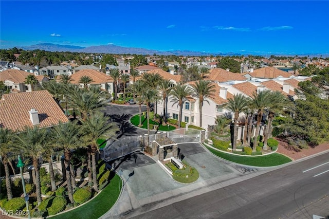 aerial view featuring a residential view and a mountain view