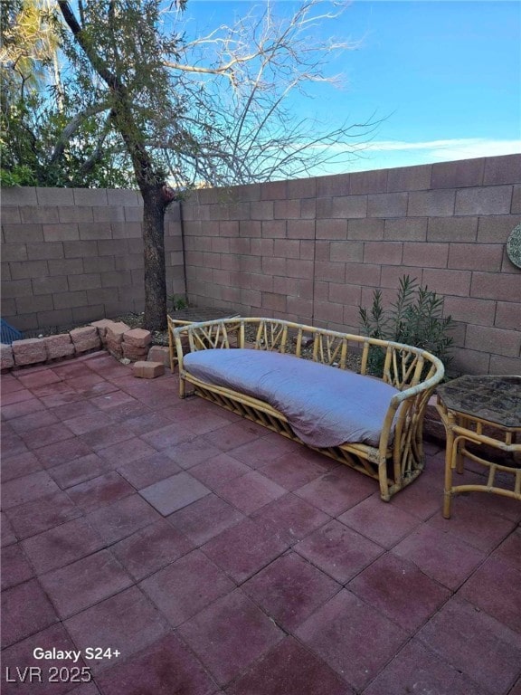 view of patio featuring fence private yard