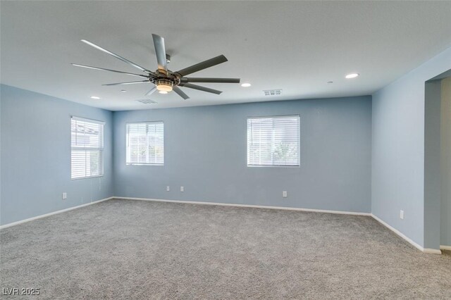 981 Soaring Moon Dr, Henderson, NV 89015 - carpeted spare room featuring a ceiling fan, baseboards, and recessed lighting