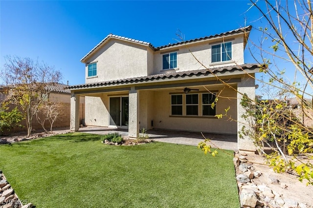 981 Soaring Moon Dr, Henderson, NV 89015 - rear view of house with stucco siding, ceiling fan, and a patio