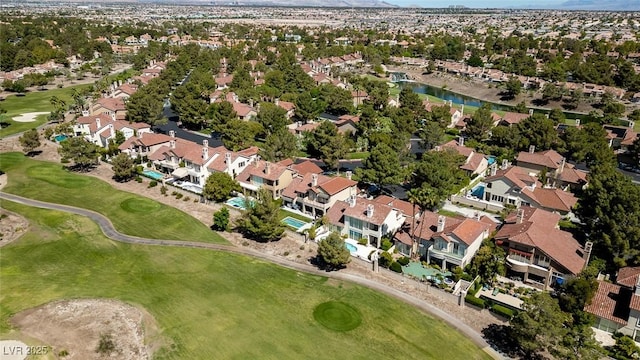 7999 Pinnacle Peak Ave, Las Vegas, NV 89113 - aerial overview of property's location featuring a local golf course, nearby suburban area, and a water and mountain view