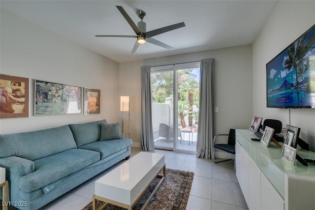 7999 Pinnacle Peak Ave, Las Vegas, NV 89113 - living area with ceiling fan, light tile patterned floors, and a desk