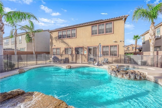 view of swimming pool with a fenced in pool, fence, and a patio