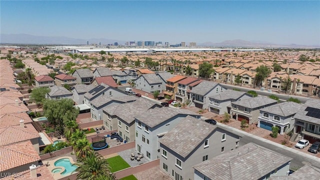 aerial view with a view of city, a mountain view, and a residential view