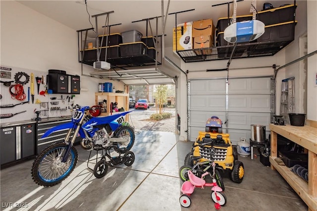 garage with a garage door opener