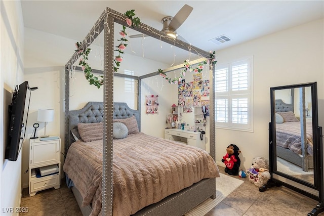 bedroom featuring ceiling fan and visible vents