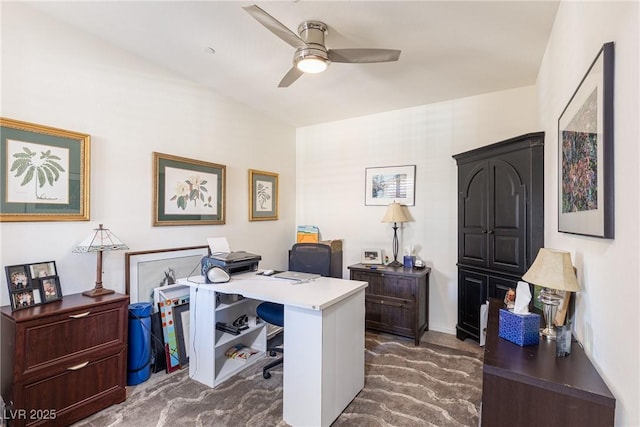 office area with a ceiling fan