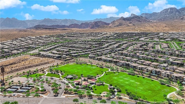 bird's eye view with a residential view and a mountain view