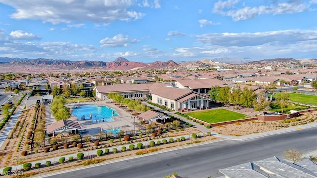 aerial view with a residential view and a mountain view